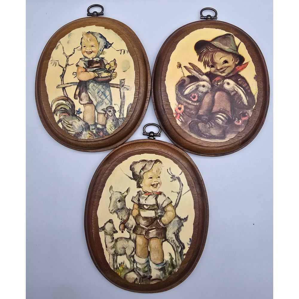 Vintage Hummel Goebel Wood Wall Plaques Set of 3 German Heritage Cottagecore